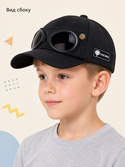 Kids Baseball Cap Black with Glasses and Studs