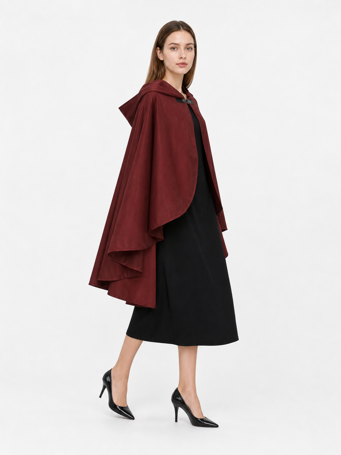 Burgundy Hooded Costume Cloak for Cosplay