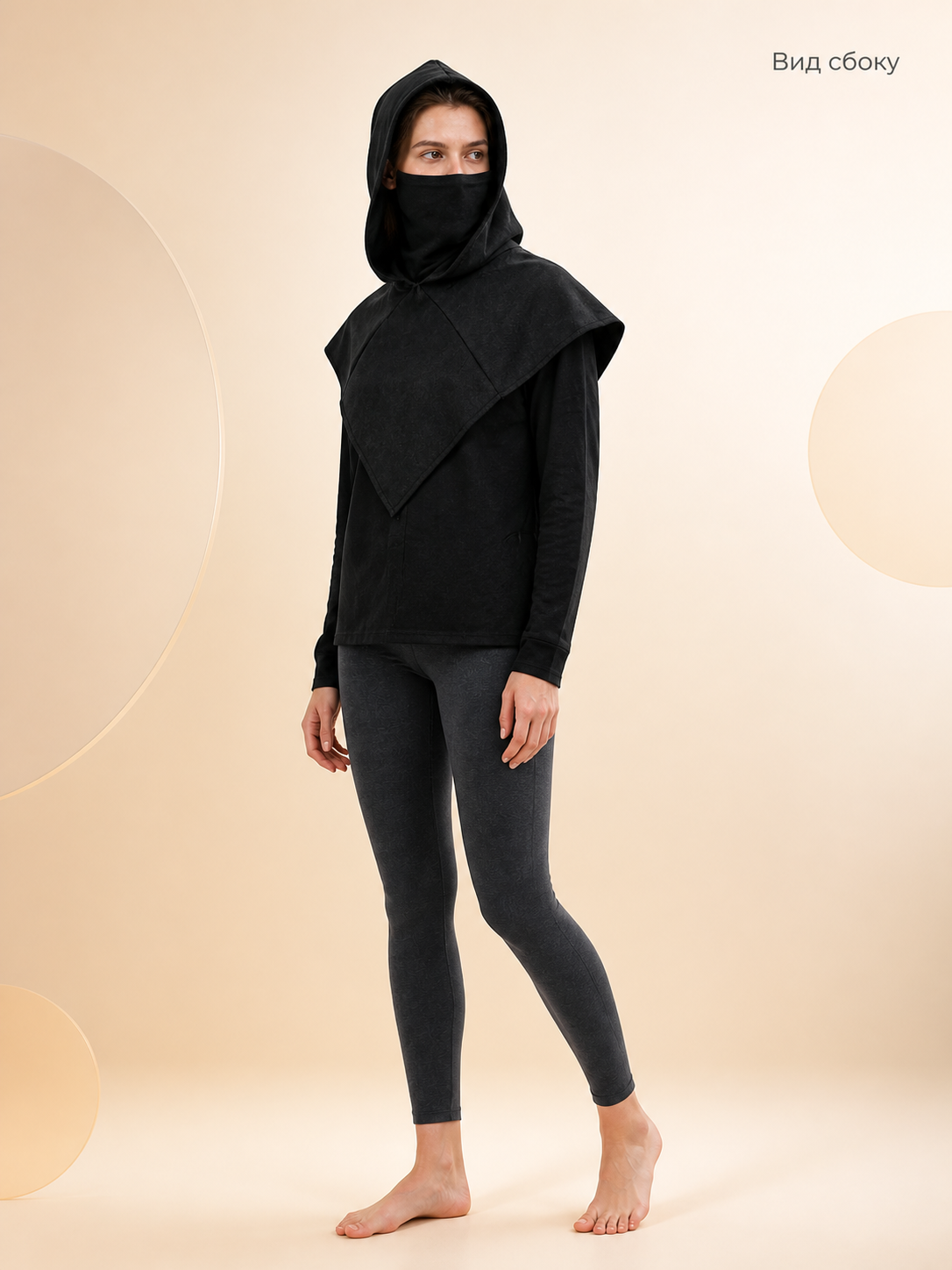 Black Carnival Cloak with Hood and Mask side view 6