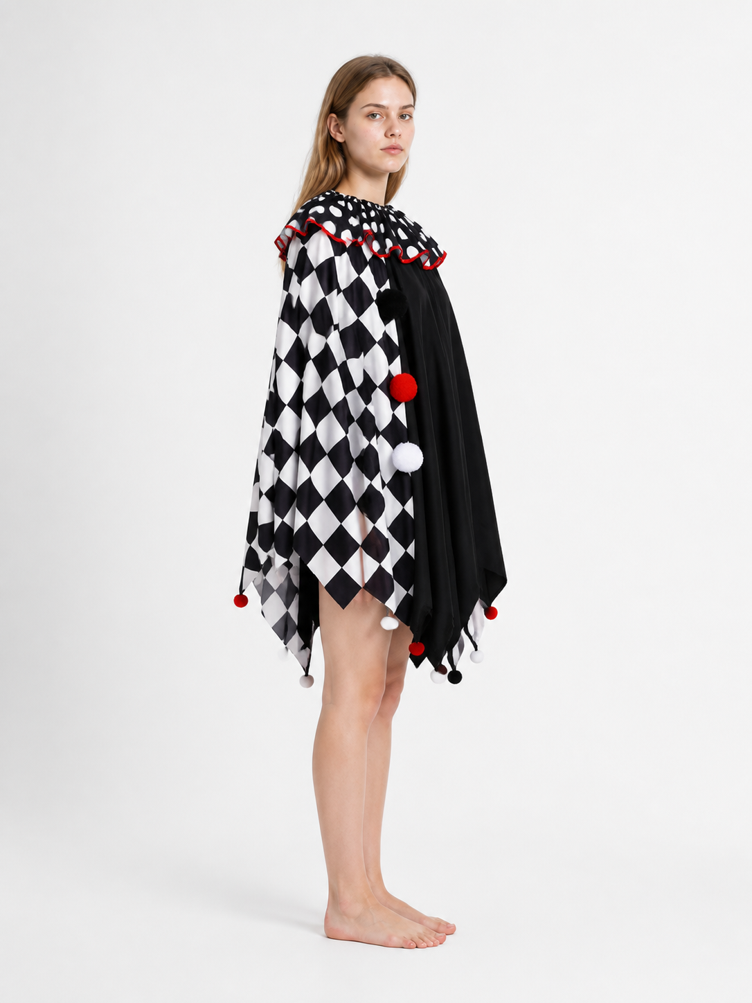 Clown Cape with Pom-Poms and Pointed Edges side view