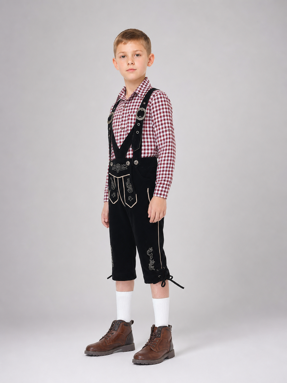 Costume with Suspenders and a Plaid Shirt