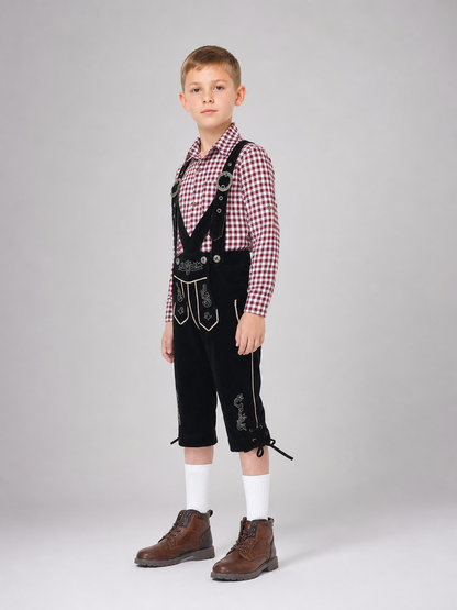 Costume with Suspenders and a Plaid Shirt