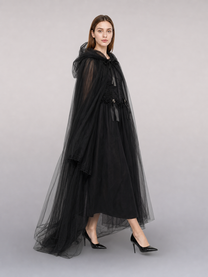 Black hooded carnival cloak for cosplay