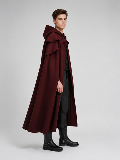 Long Cloak with Hood and Layered Shoulders side view