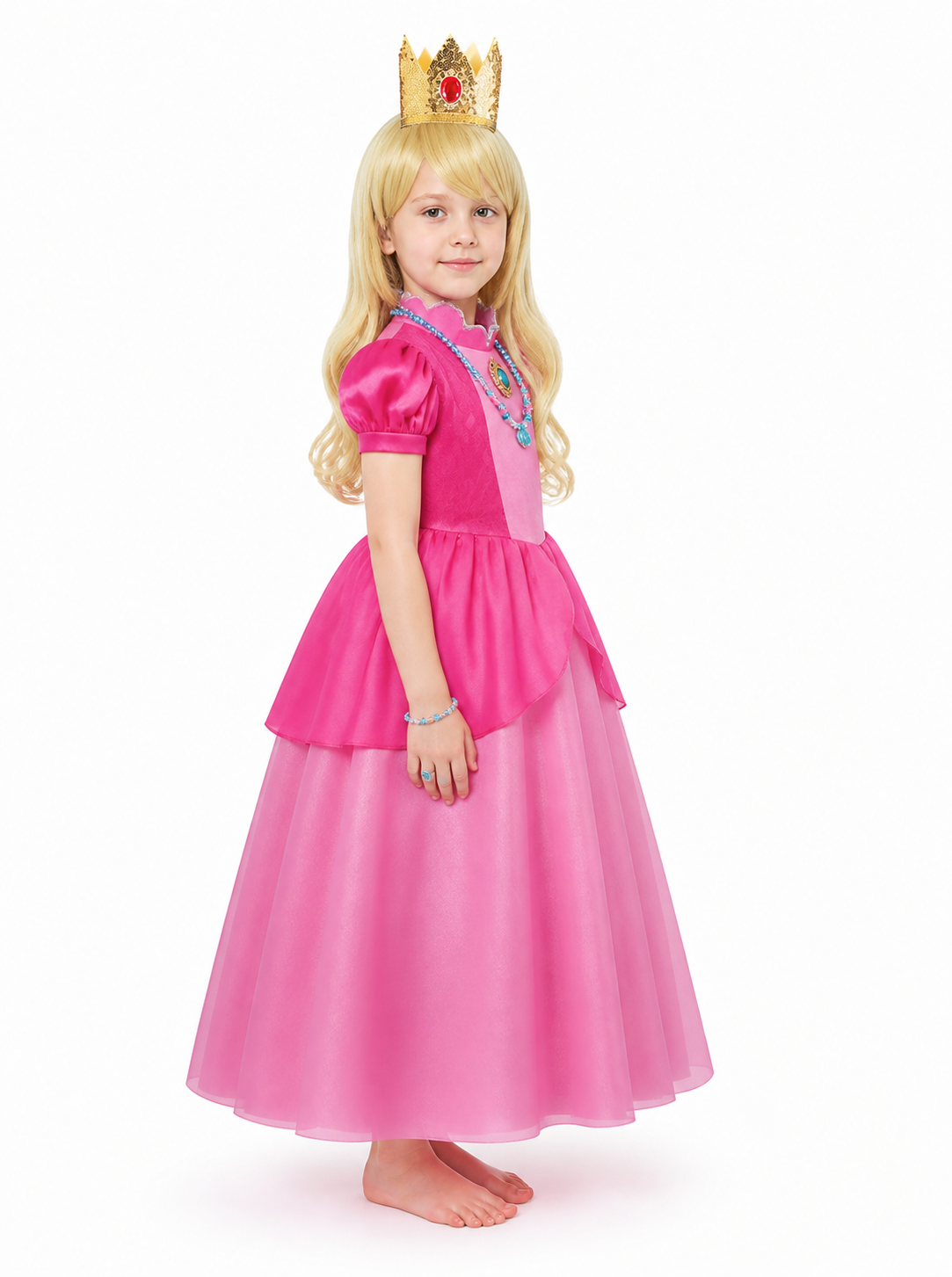 Princess Costume with Dress, Wig, and Crown side view