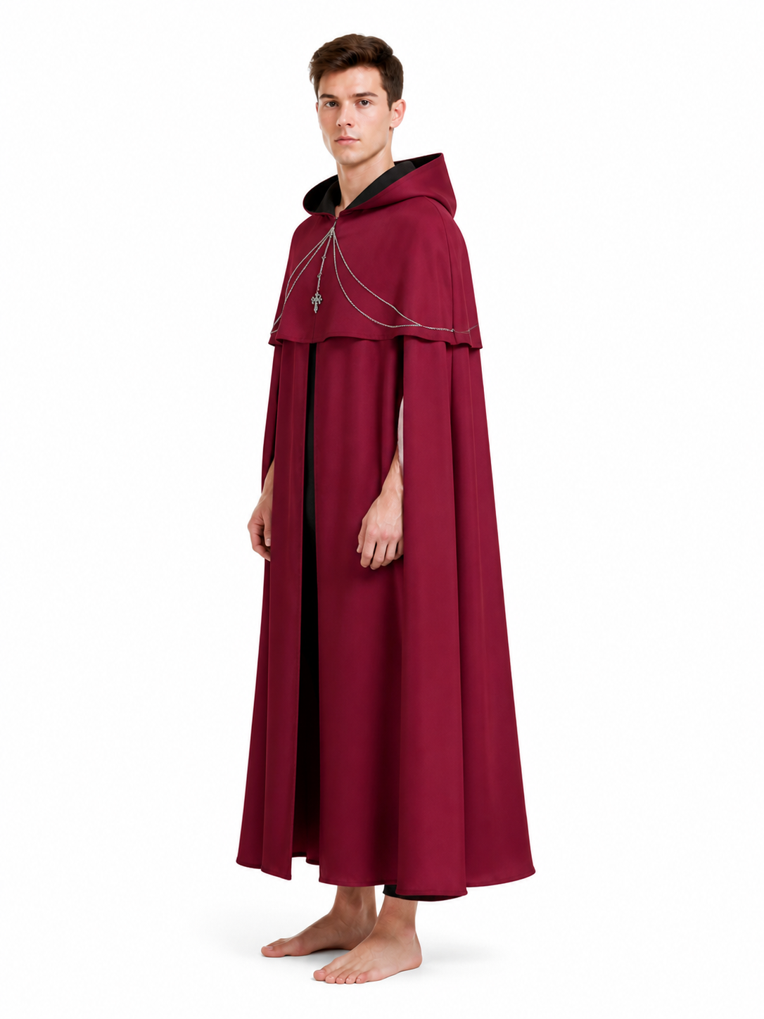 Long Hooded Cape with Chain for Halloween side view