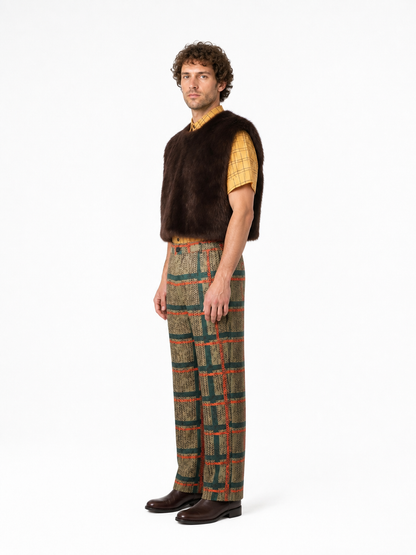 Checkered Cosplay Costume with Furry Vest side view