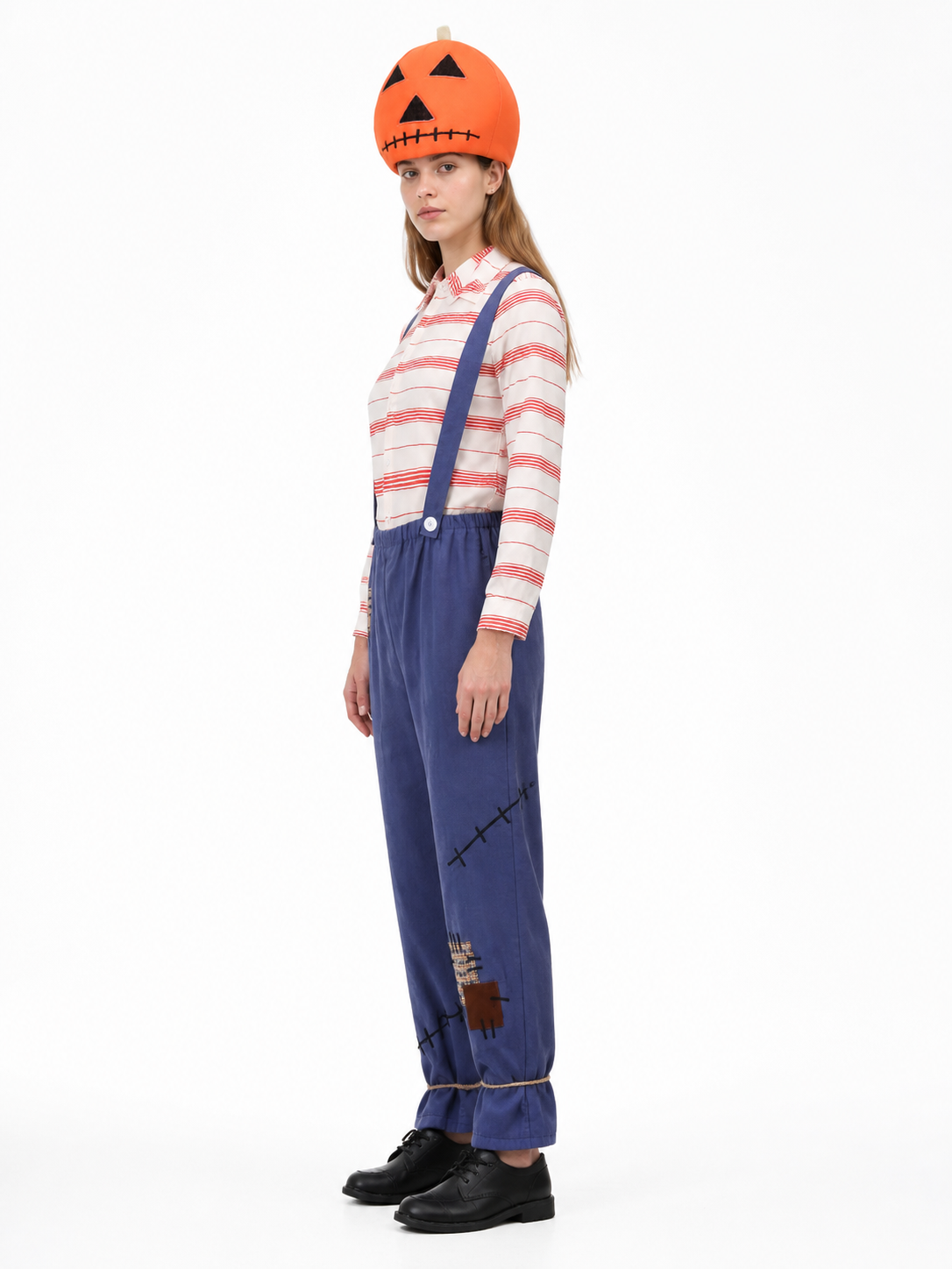 Scarecrow Costume with Pumpkin Headpiece side view
