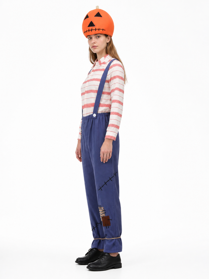 Scarecrow Costume with Pumpkin Headpiece side view