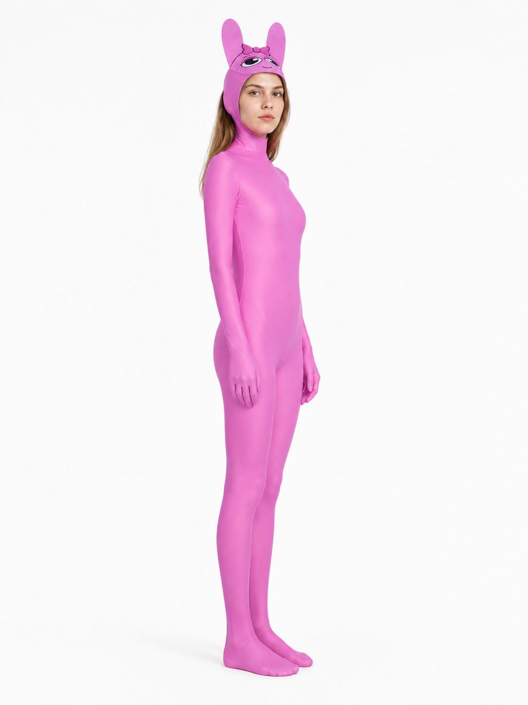 Pink Hooded Character Costume Jumpsuit side view