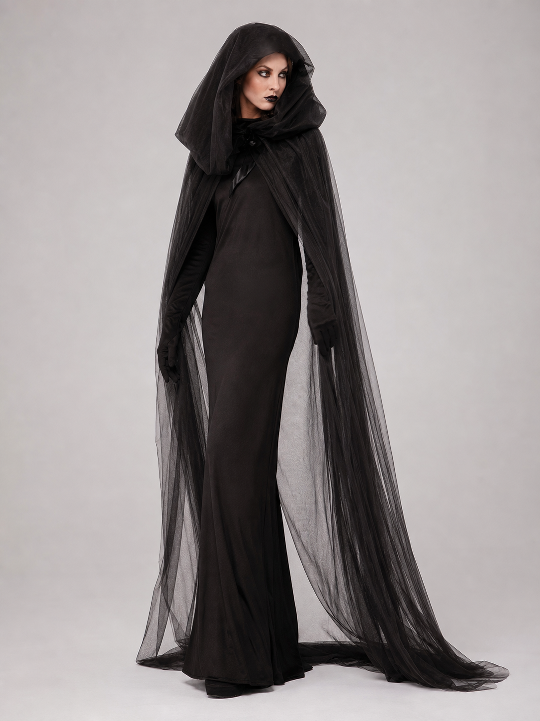 Carnival costume with hood, cloak, and gloves