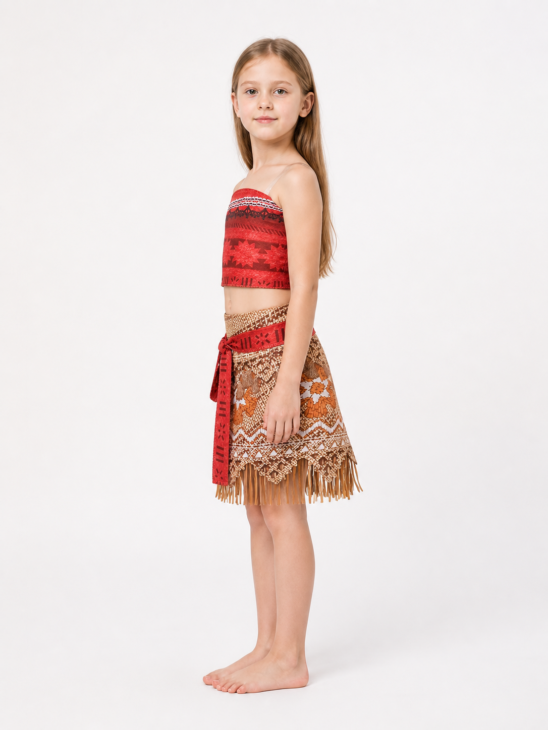 Girls' Carnival Costume with Fringe Top and Skirt side view