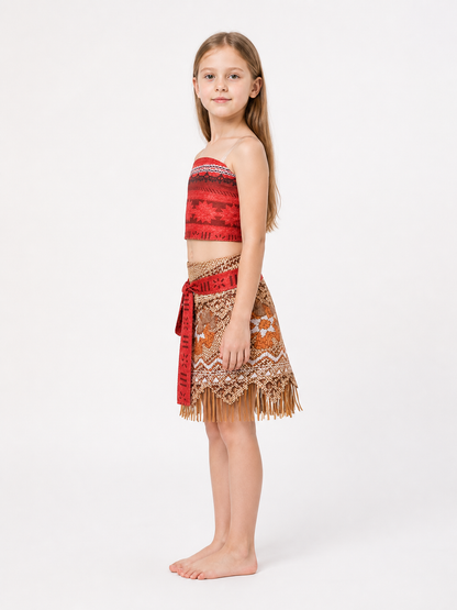 Girls' Carnival Costume with Fringe Top and Skirt side view