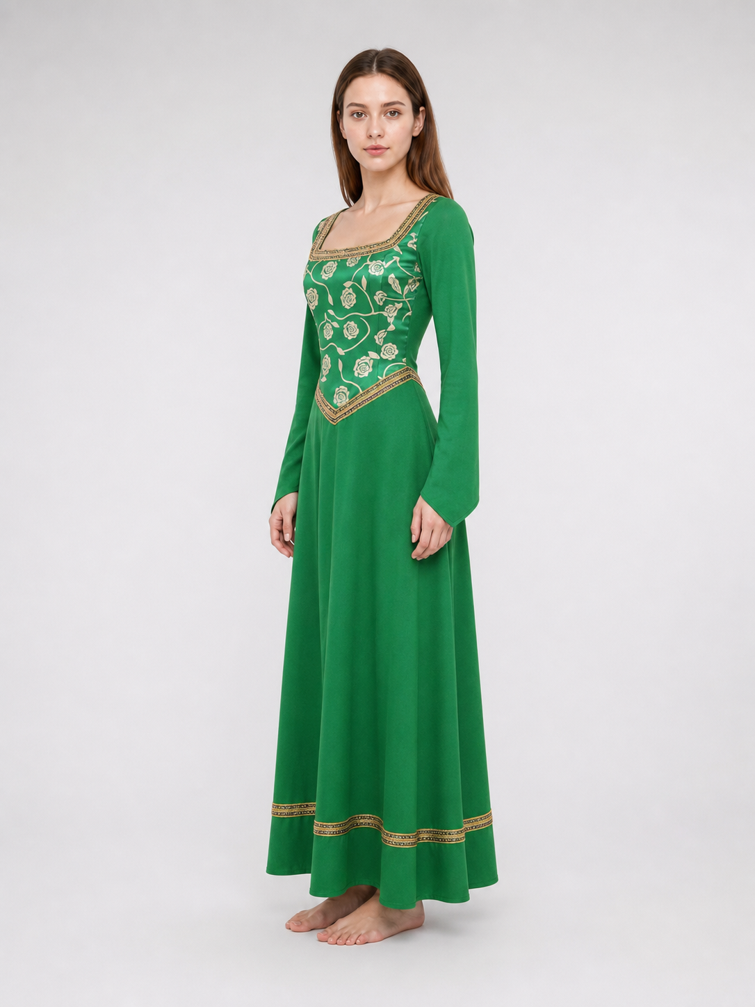 Green Fiona Cosplay Dress with Gold Decoration
