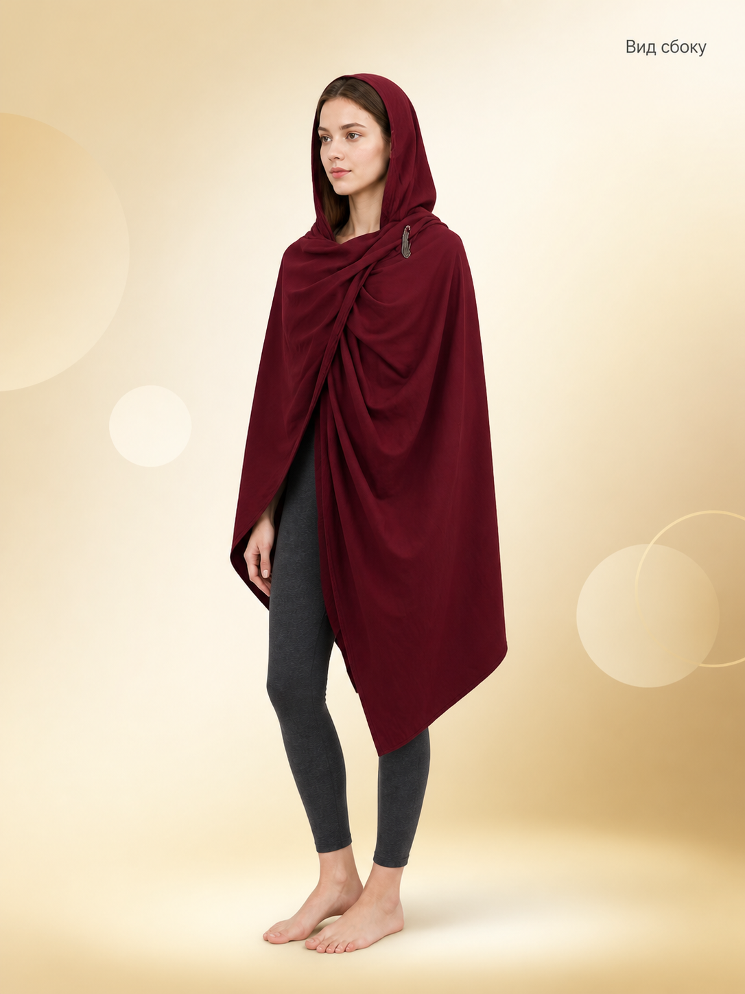 Burgundy hooded costume cloak product view 19