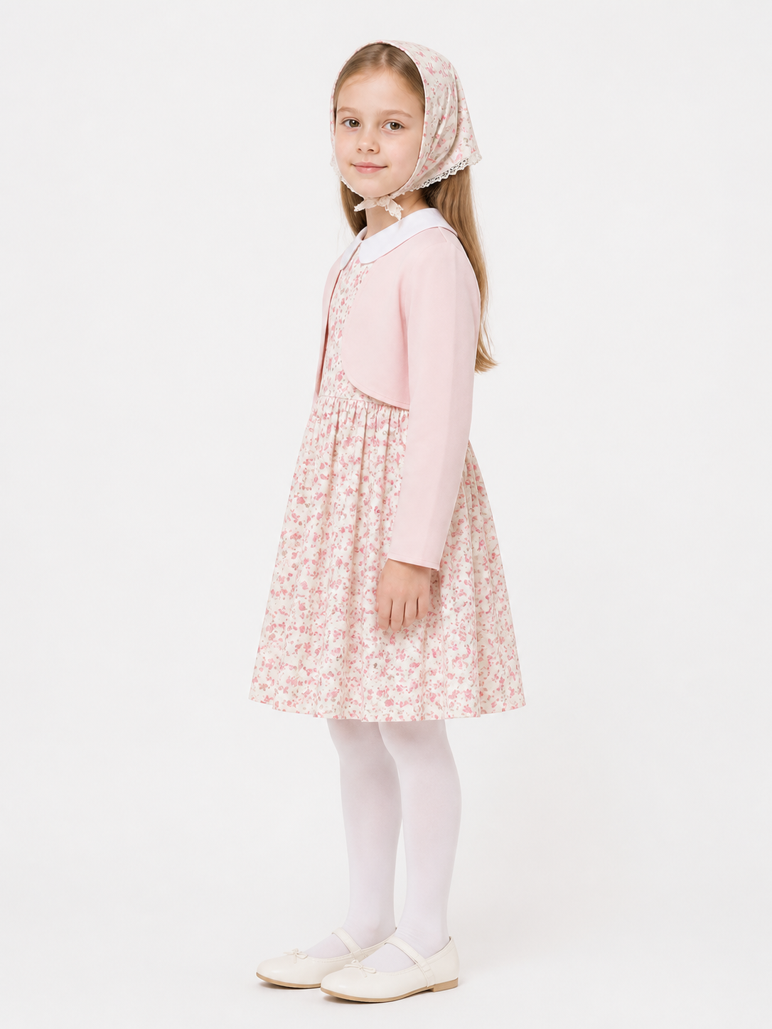 Children's carnival costume with a floral dress side view