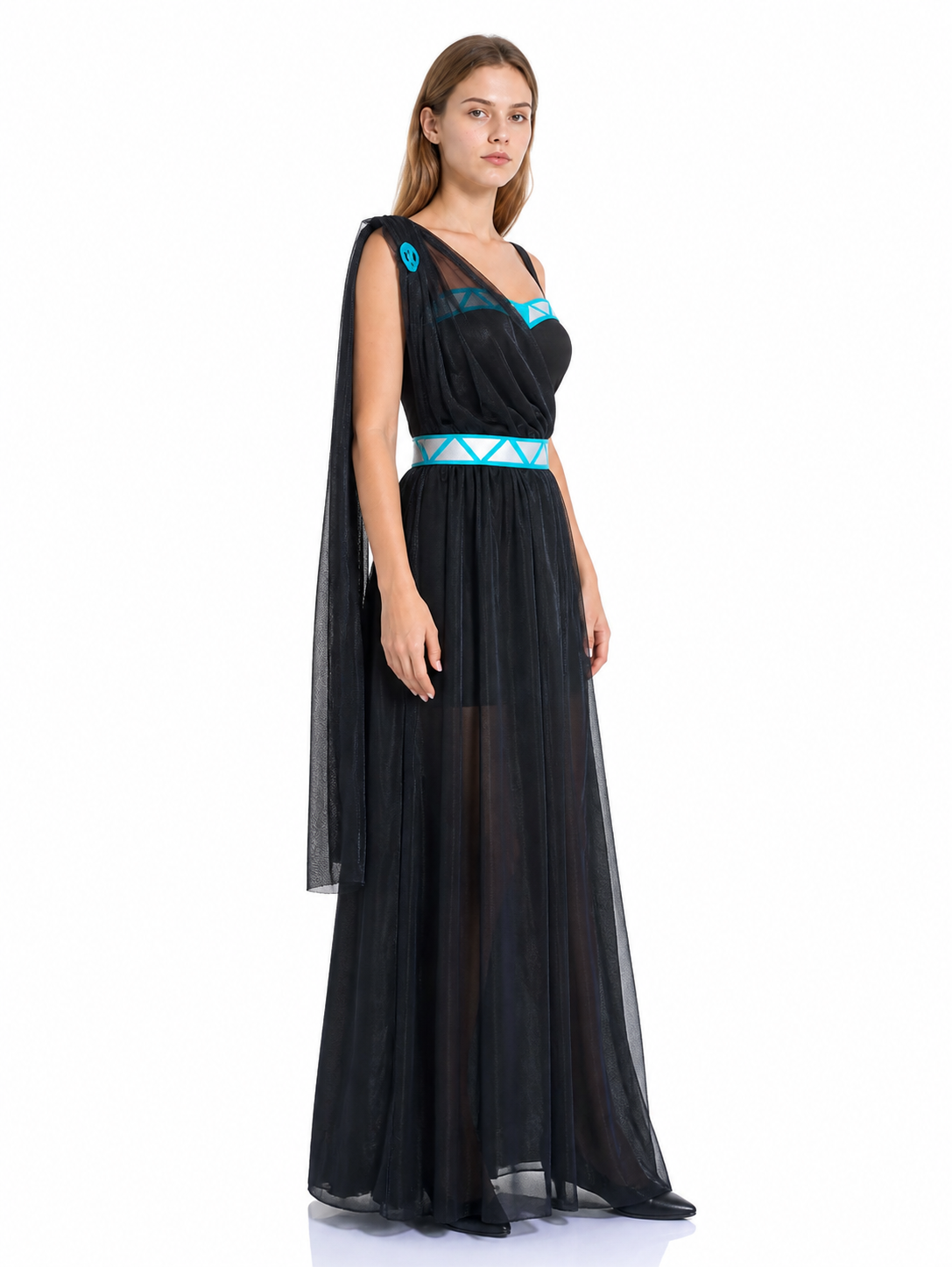 Asymmetrical One-Shoulder Long Black Dress for Cosplay side view