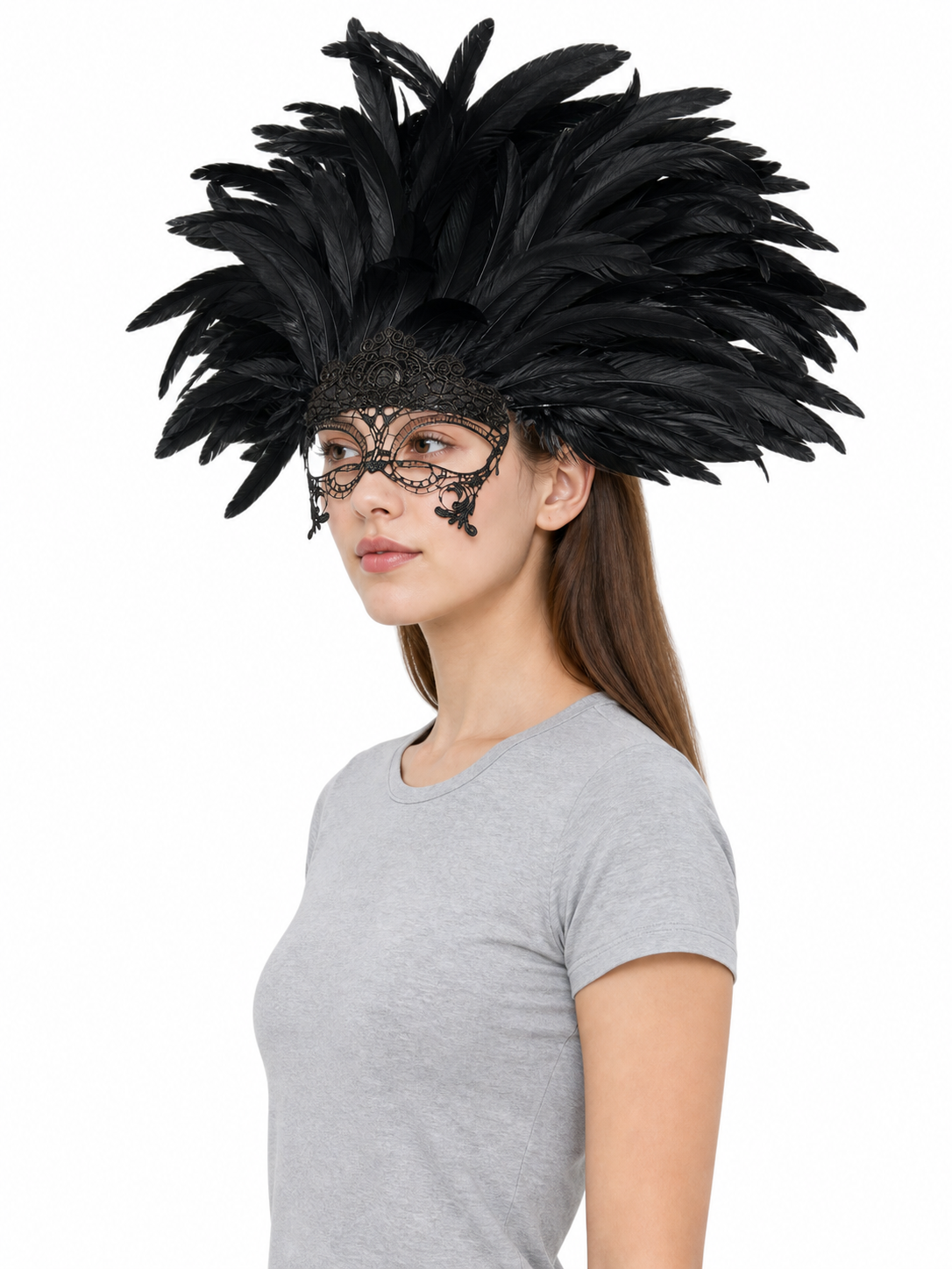 Carnival Feather Headpiece with Mask