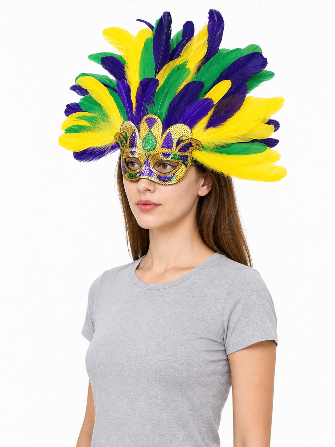Carnival Headpiece with Feathers and Mask