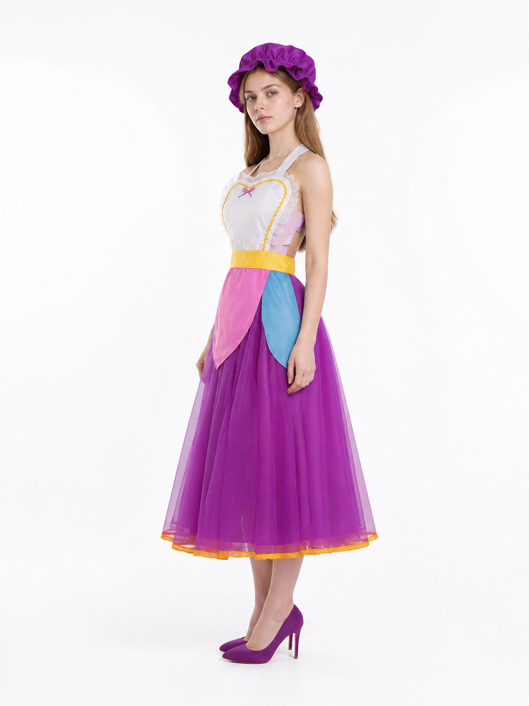 Cosplay Dress with Apron and Cap side view