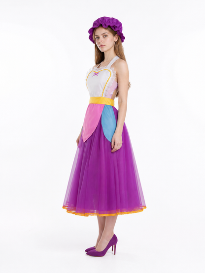 Cosplay Dress with Apron and Cap side view