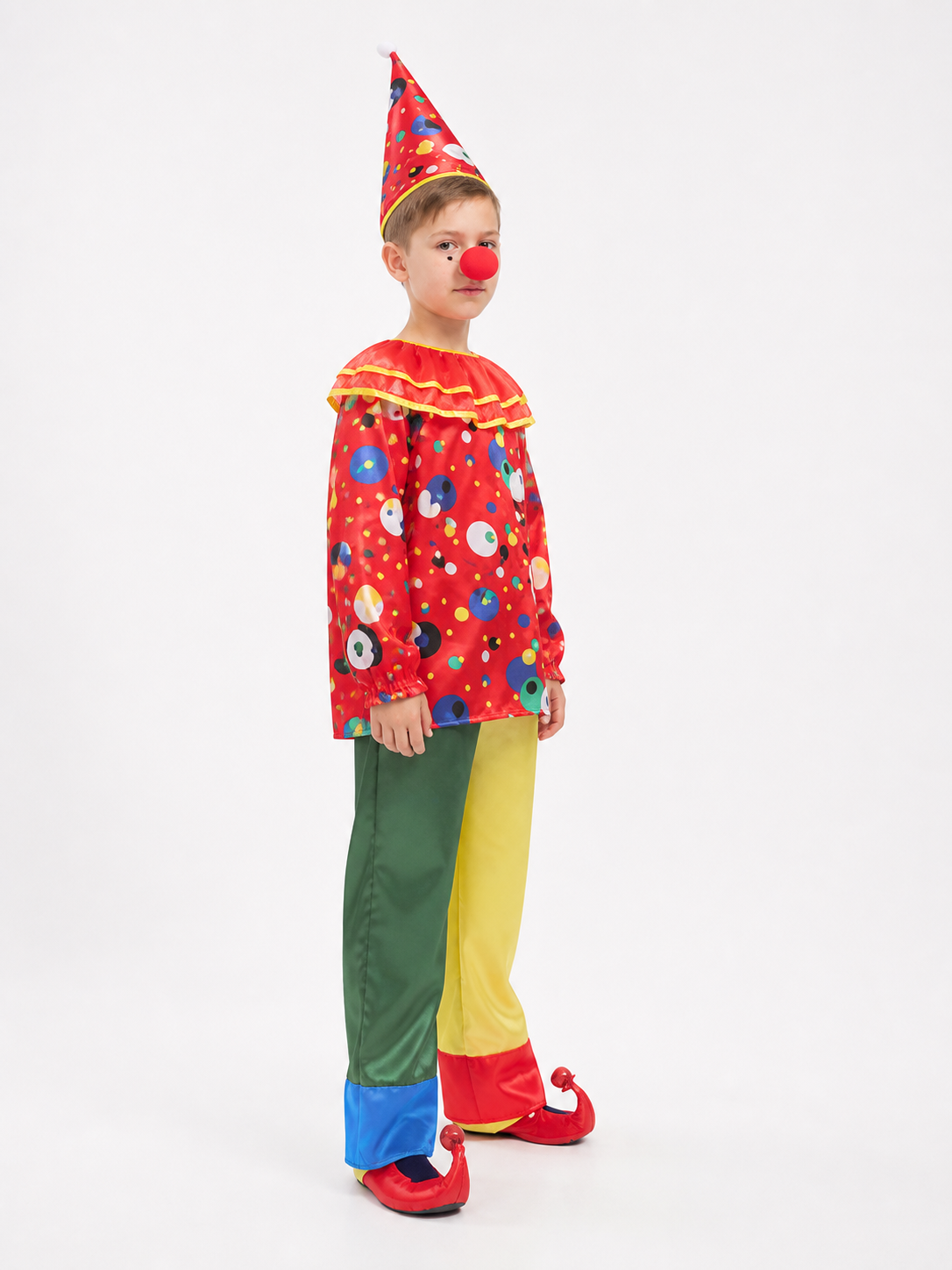 Carnival Clown Costume with Hat and Jabot side view