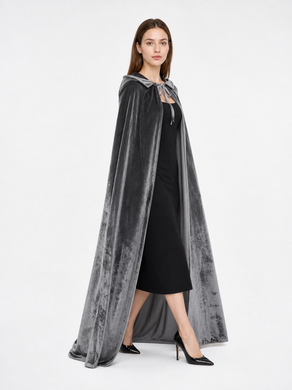 Gray Hooded Long Costume Cape