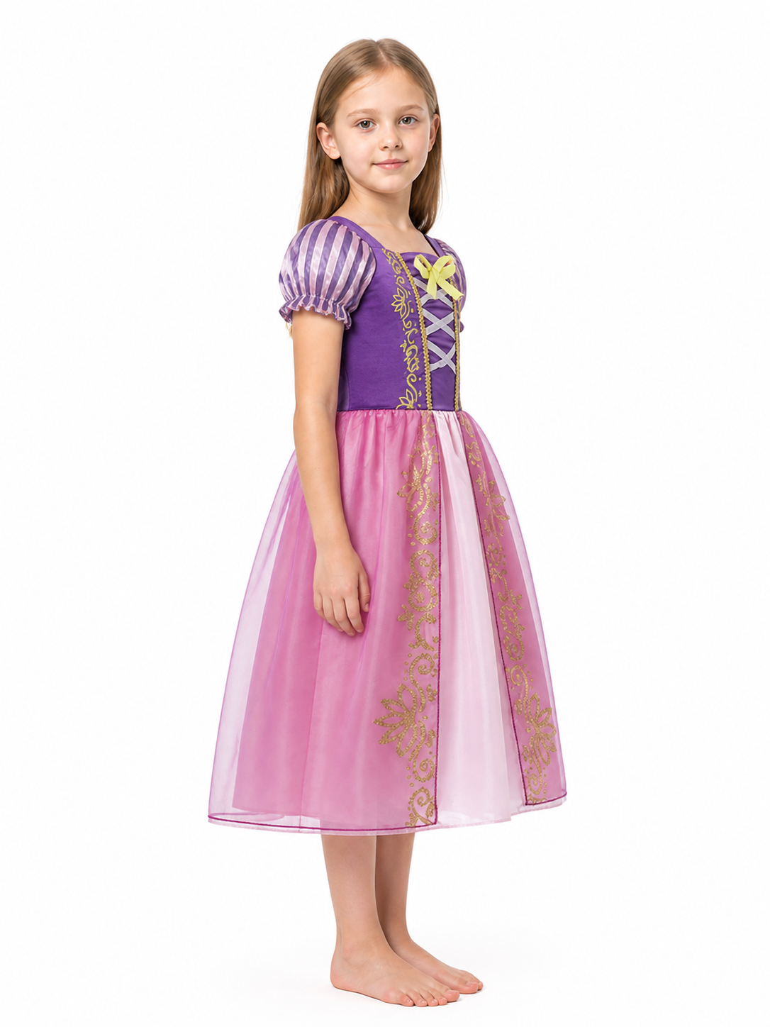 Rapunzel Princess Costume Dress for Children, Full-Skirted side view