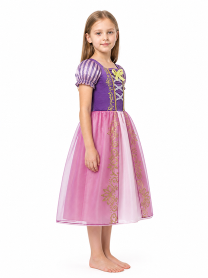 Rapunzel Princess Costume Dress for Children, Full-Skirted side view