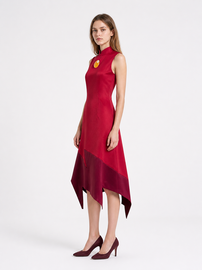 Asymmetrical Sleeveless Dress with a High Collar side view