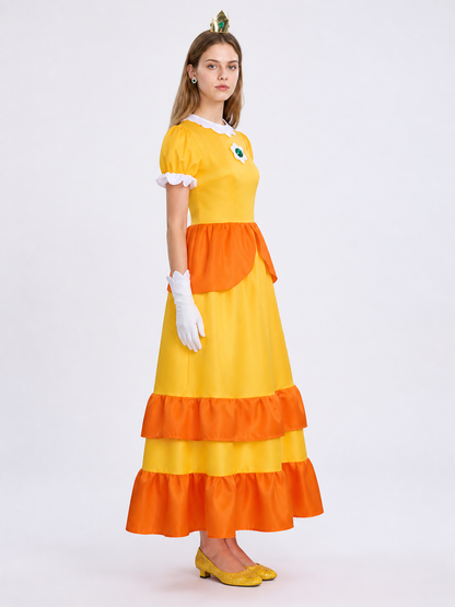 Cosplay Costume with Dress, Crown, and Gloves side view