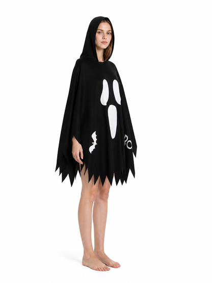 Halloween Hooded Cape with Ghost Print side view