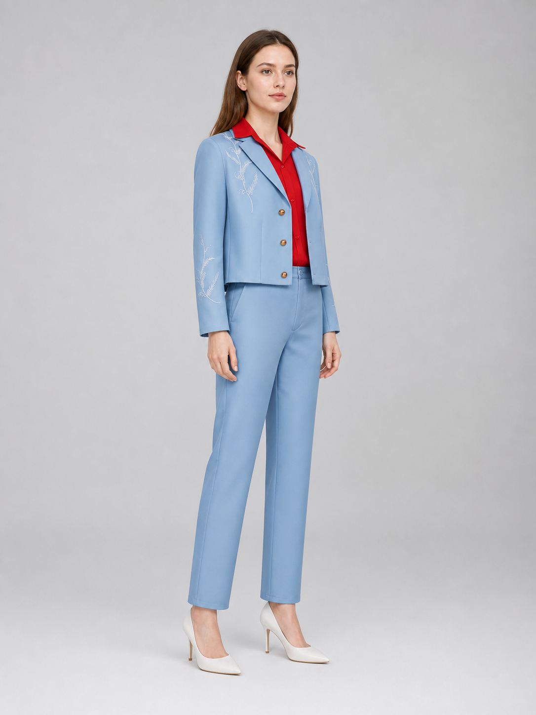 Bruno Three-Piece Suit: Light Blue Blazer, Shirt, and Pants