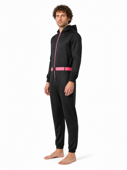 Black Cosplay Jumpsuit with Mask and Hood side view