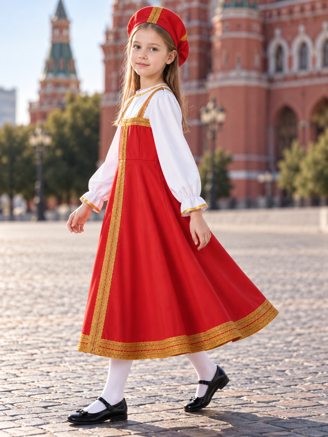 Russian National Costume with a Flared Skirt