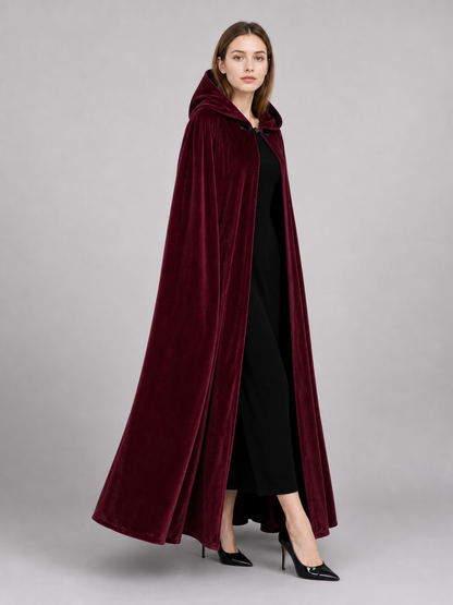 Burgundy Long Carnival Cloak with Hood