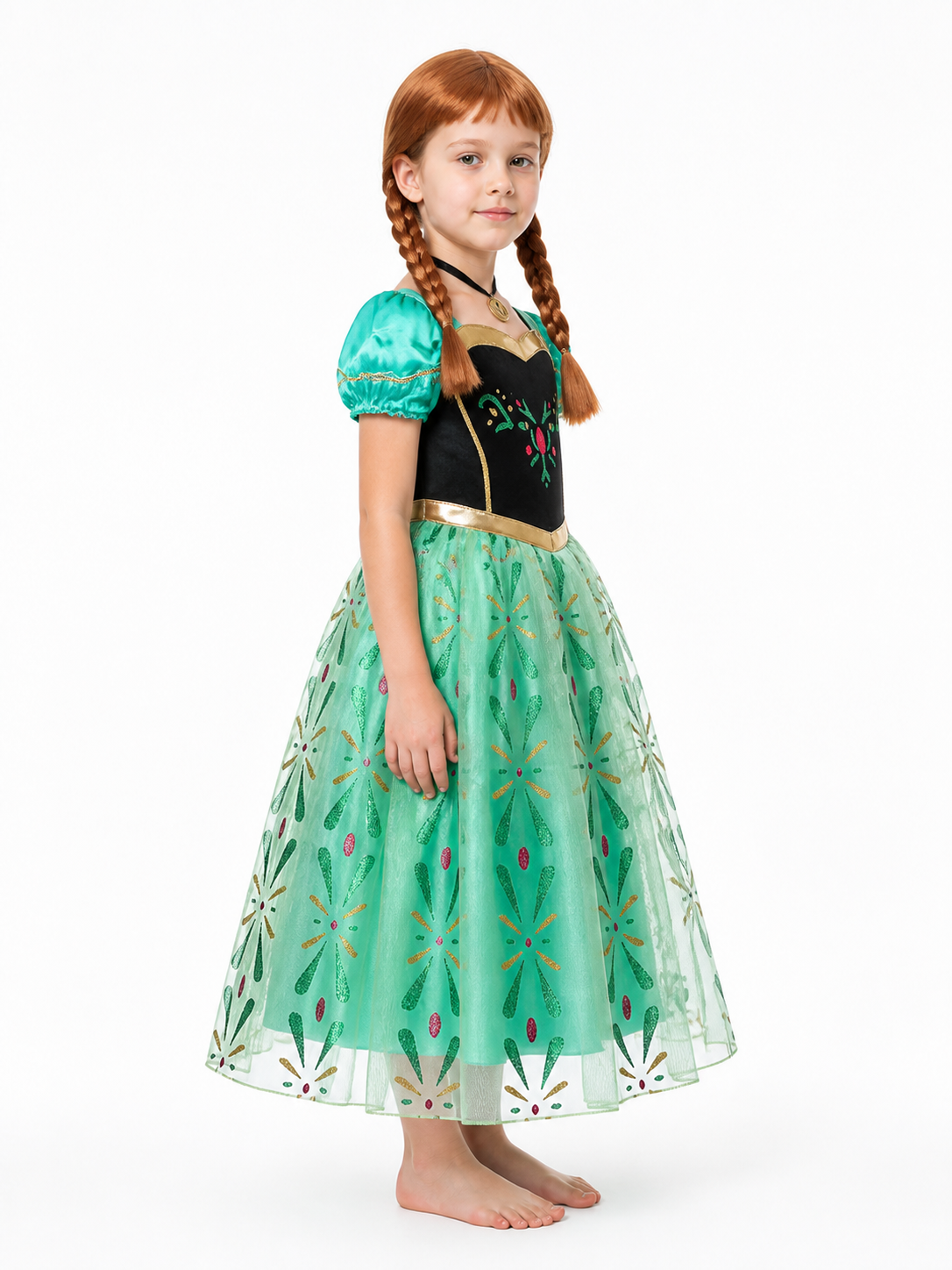 Princess Anna Costume with Wig and Necklace side view