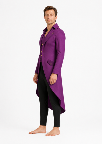 Men's Medieval Long Tailcoat with Gold-Tone Buttons side view