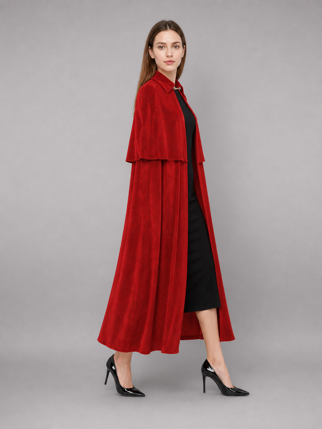 Red Carnival Cloak, Long, with High Collar