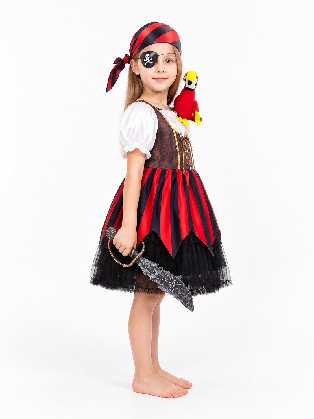 Pirate Costume with Striped Skirt and Accessories side view