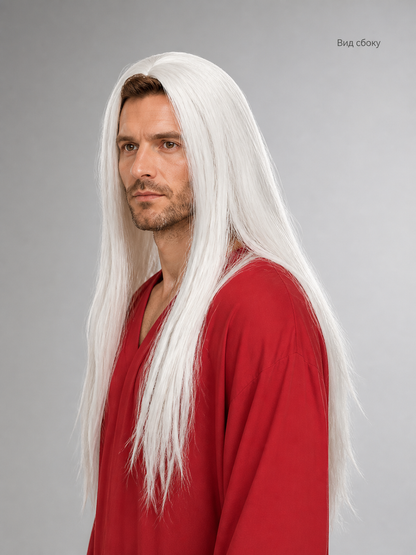 Long Straight White Wig, 75 cm, for Cosplay and Halloween side view