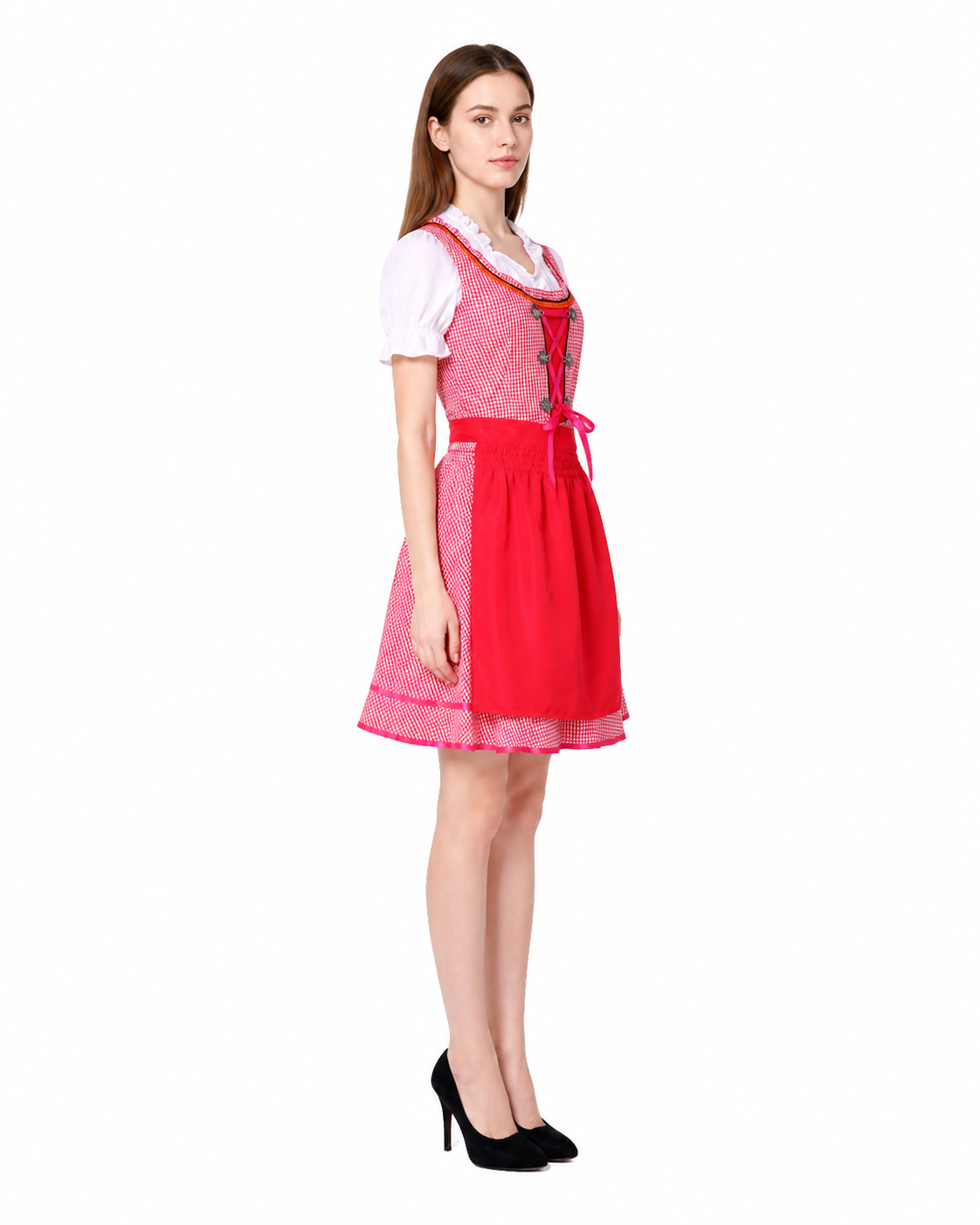 Historical Plaid Role-Playing Costume with Apron side view