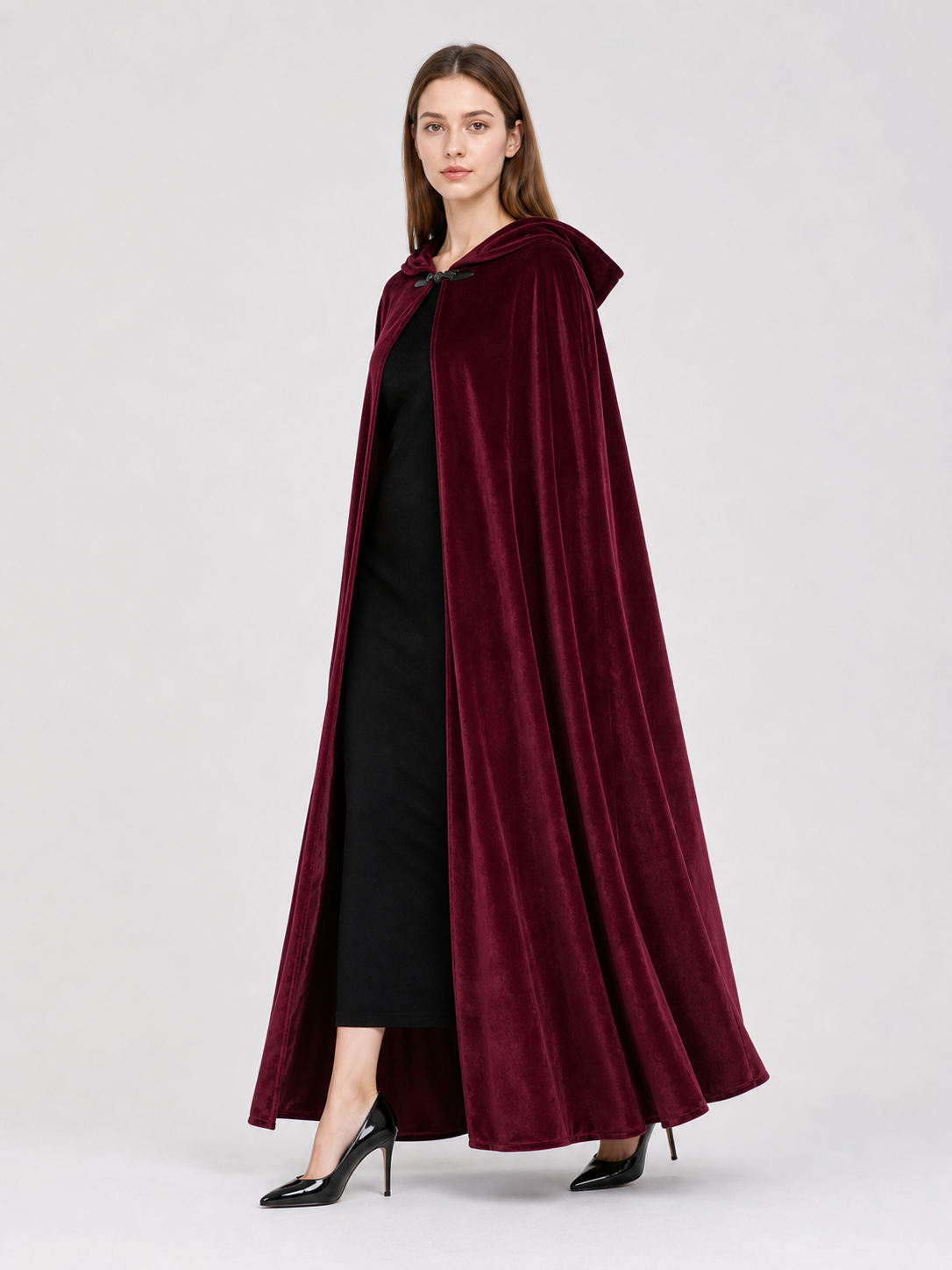 Burgundy Long Carnival Cloak with Hood