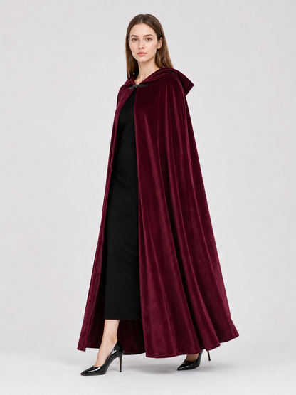 Burgundy Long Carnival Cloak with Hood