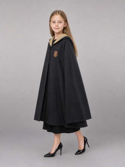 Black costume cloak with hood and accessories