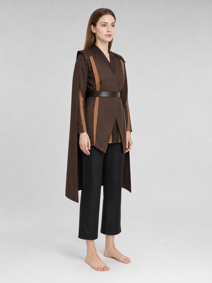 Medieval Character Cosplay Costume Set, 4-Piece Brown Cape, Black Inner Garment, Belt And Pants, Role Play Stage Outfit