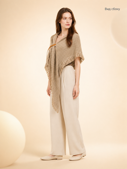 Beige fringed woven costume cape product view 24