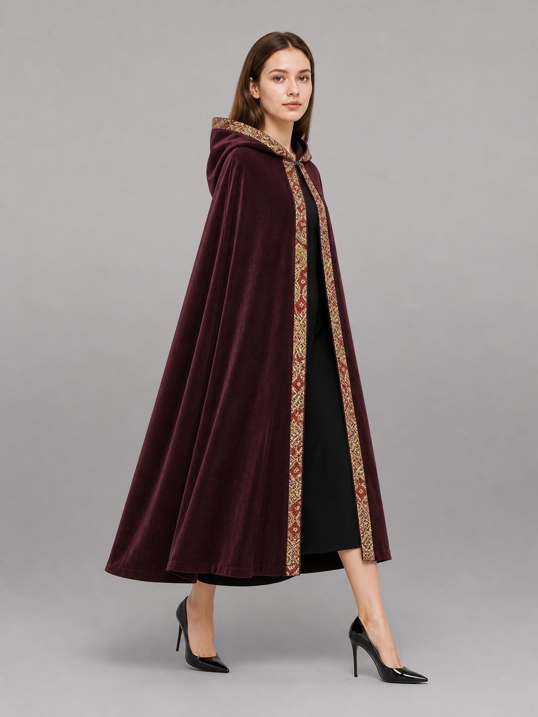 Burgundy Carnival Cloak with Hood