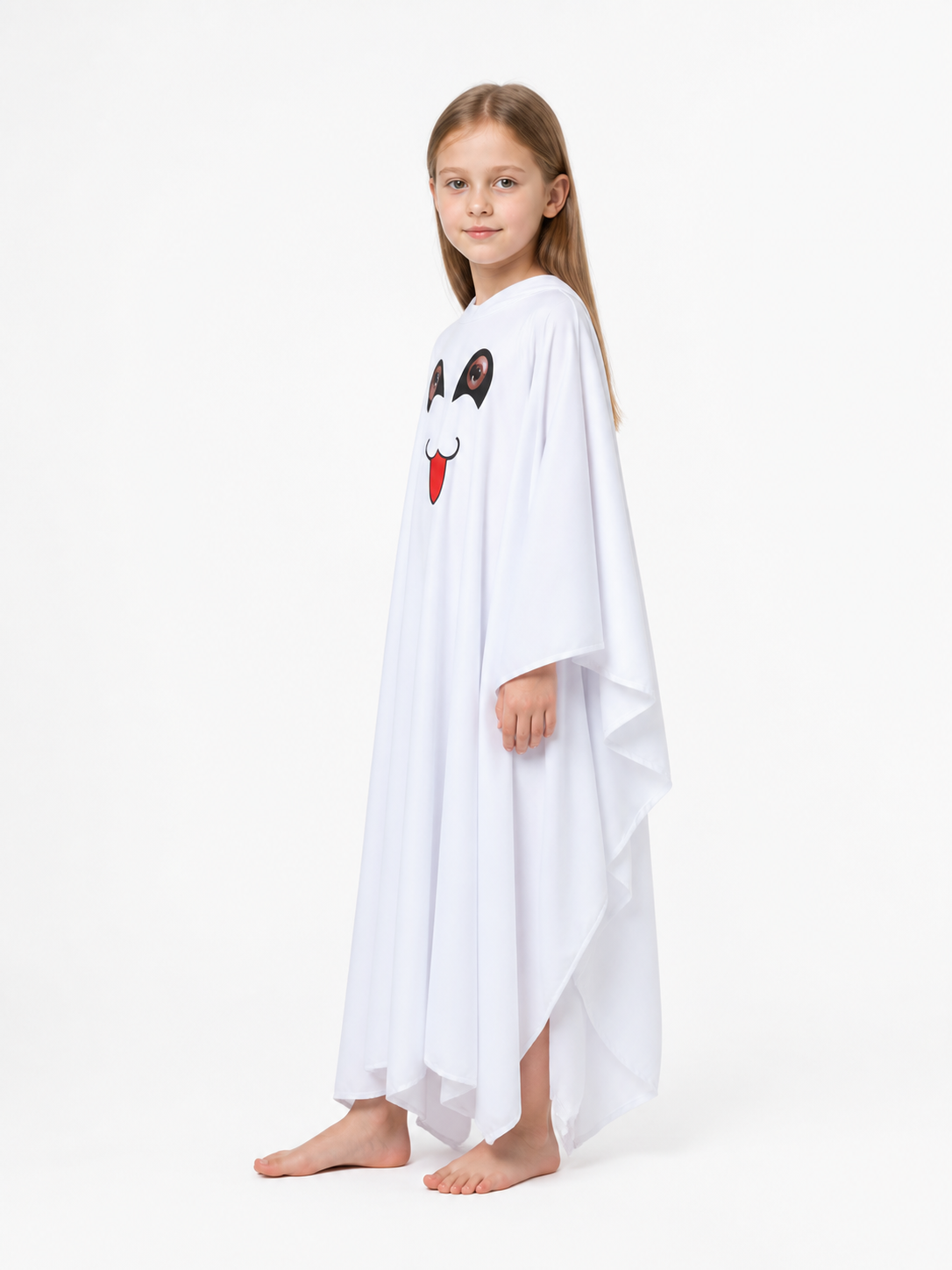 White Ghost Cape with Face for Halloween side view