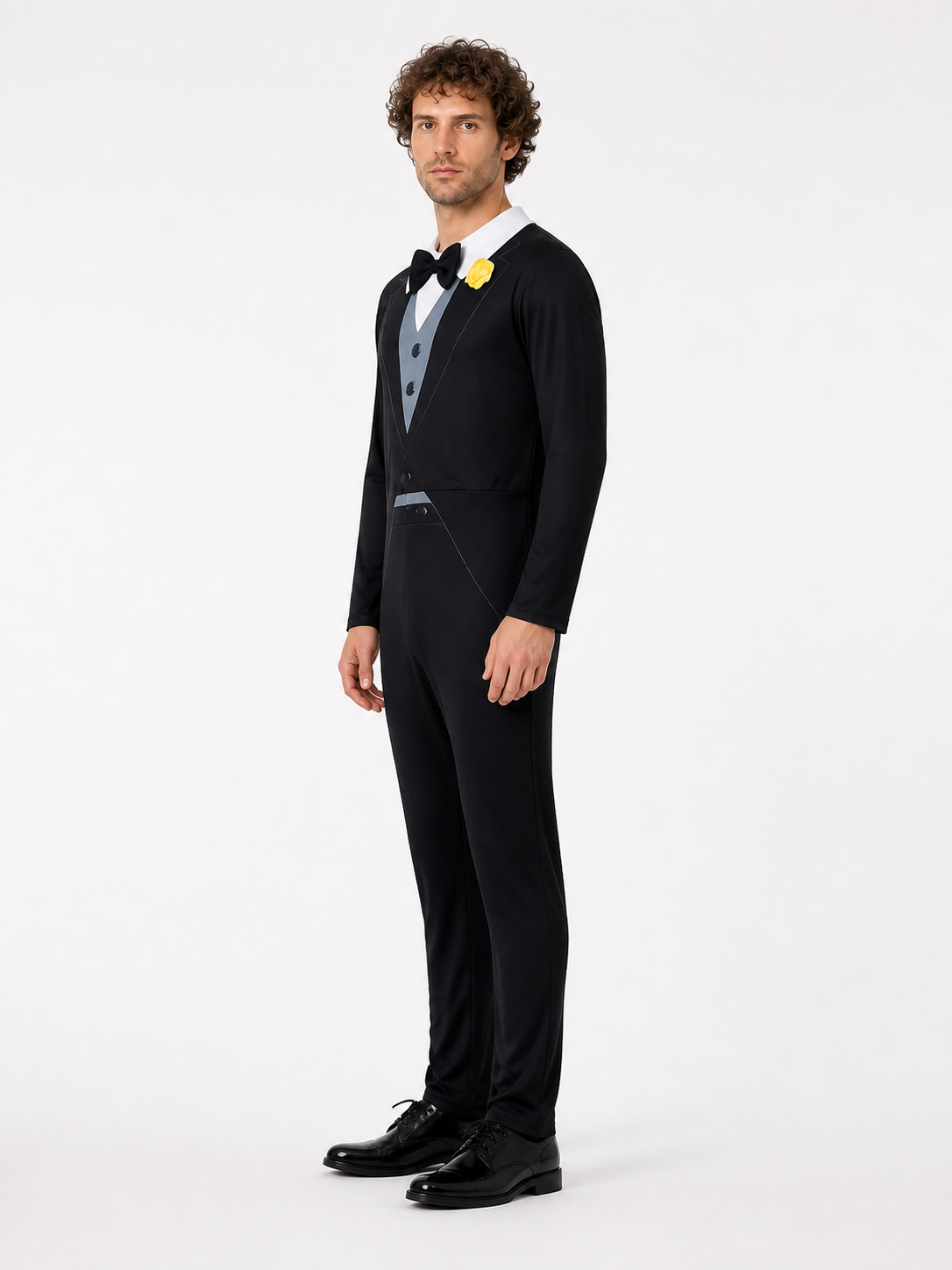 Jumpsuit with White Collar and Bow Tie side view